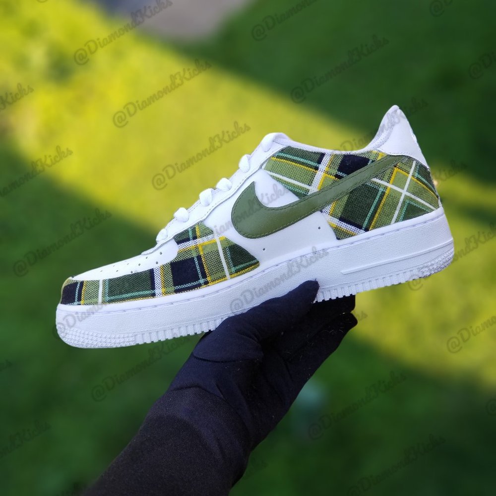 Custom Nike Air Force 1 Dark Green Plaid Light Green